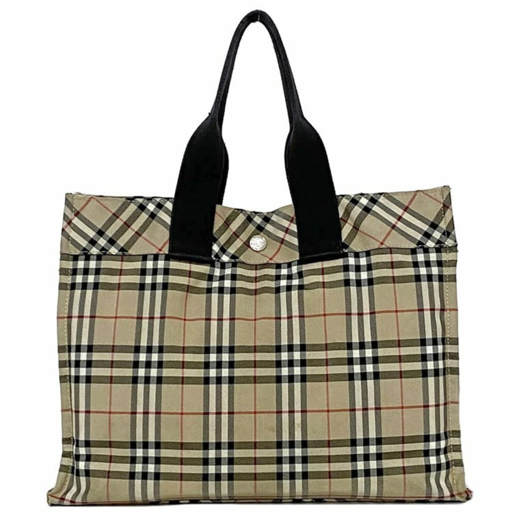 Burberry Tote Bag Beige Black Check Blue Label Handbag Burberrys Sanyo Shokai